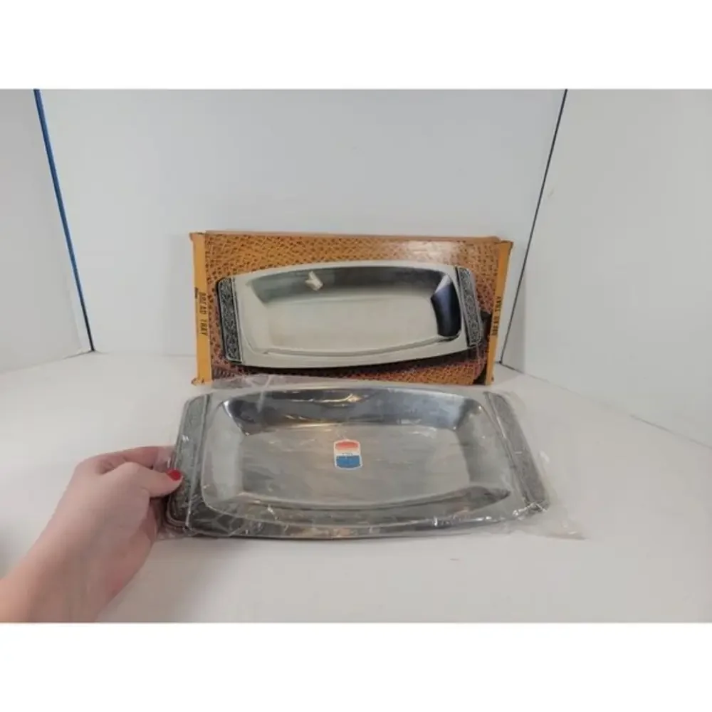 NOS New Vintage National Silver Company Japan Miranda Stainless Steel Tray 12.5